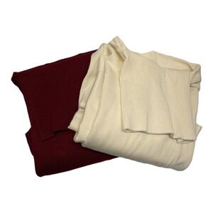 2 Chicos Women's XL Red Ivory Turtleneck Long Sleeve